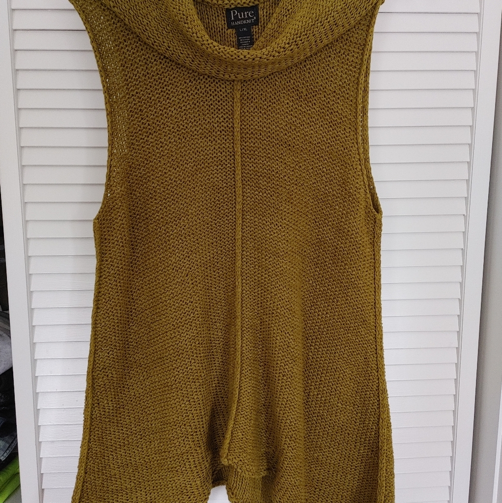 Pure Handknit Tunic Sweater in Olive Green Sz L/XL